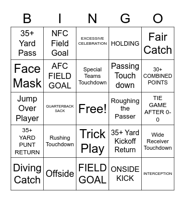 Superbowl Bingo Card