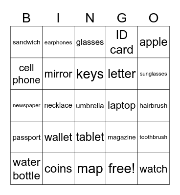 English for Everyone, Level 1 Lesson 7 Bingo Card