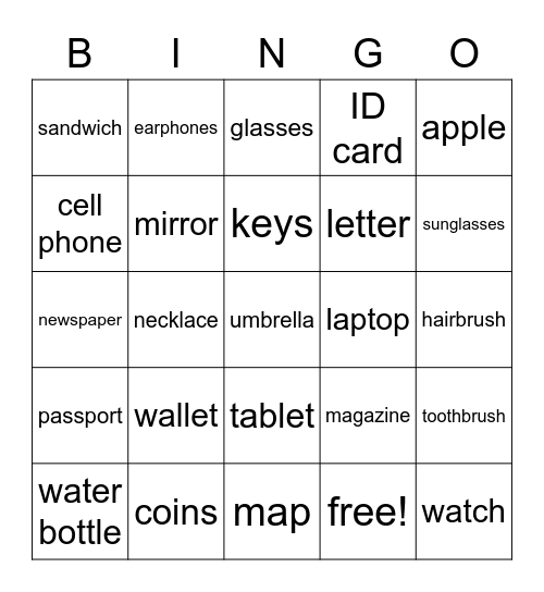 English for Everyone, Level 1 Lesson 7 Bingo Card