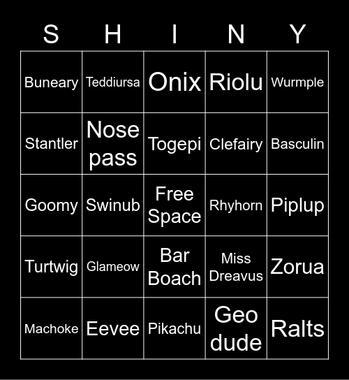 Shiny Bingo Card