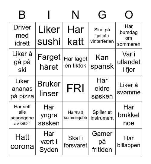 Bli kjent Bingo Card