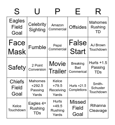 Super Bowl LVII Bingo Card