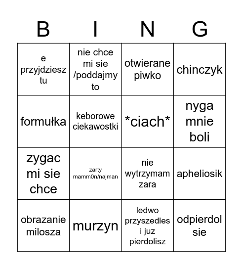 kebor bingo Card