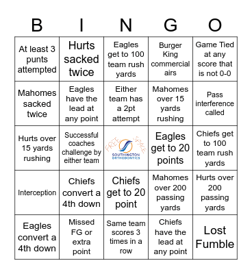 SUPER BOWL Bingo Card