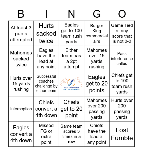 SUPER BOWL Bingo Card