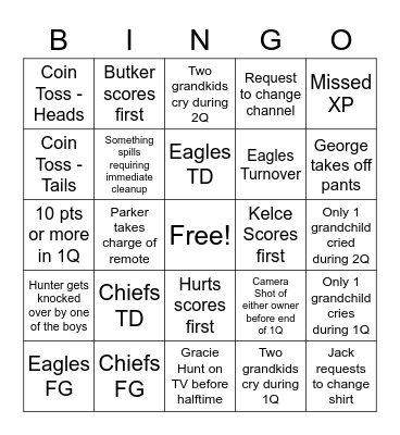 SUPER BOWL BINGO!!! Bingo Card