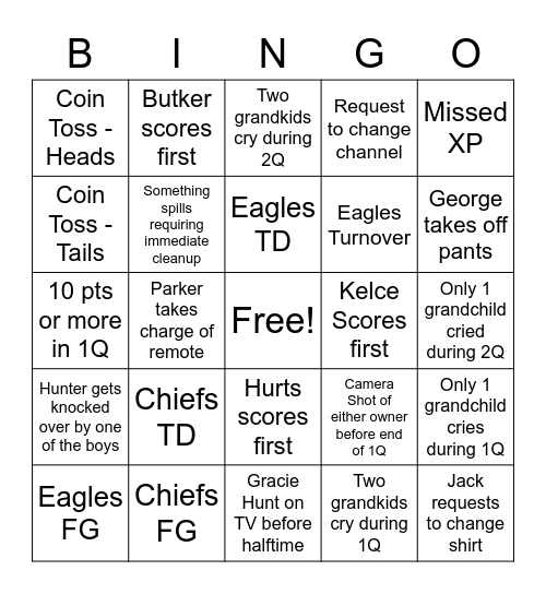 SUPER BOWL BINGO!!! Bingo Card