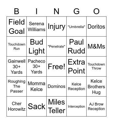 Super Bowl LVII Bingo Card
