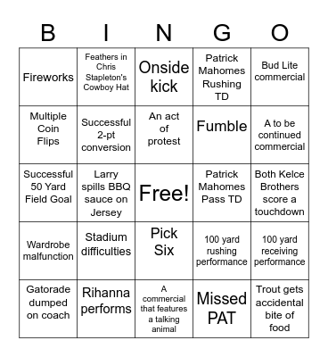 EKP Super Bowl Party Bingo Card