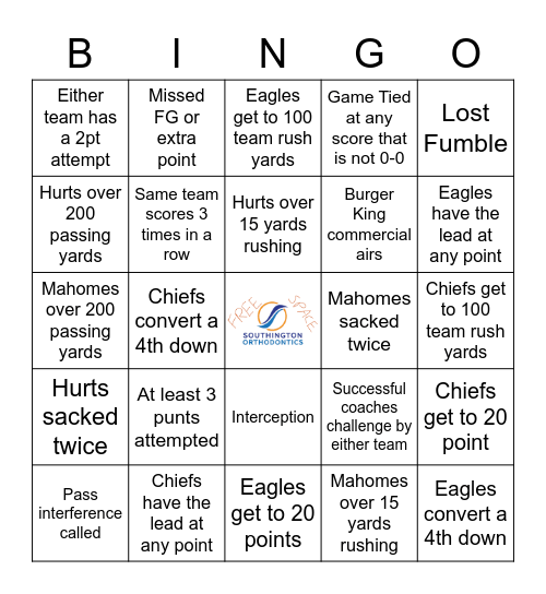 SUPER BOWL Bingo Card