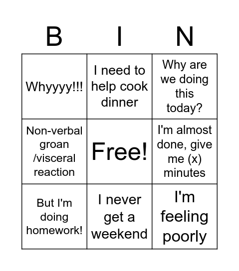 Weekend Barn-Ask Child Response Bingo Card