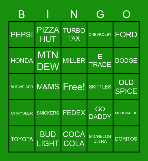 SUPERBOWL LVII COMMERCIAL BINGO Card