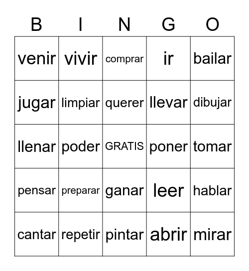 VERBO BINGO Card