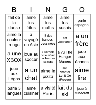 Trouve quelqu'un qui... Bingo Card