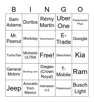 Super Bowl LVII Bingo Card