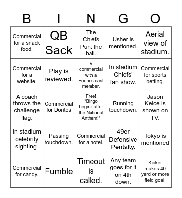 SUPER BOWL BINGO! Bingo Card