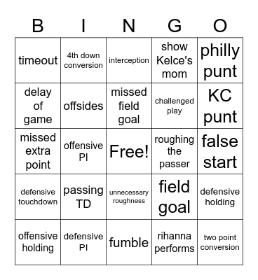 SUPERBOWL BINGO Card