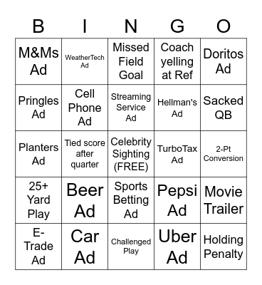SUPER BOWL XVII BINGO Card