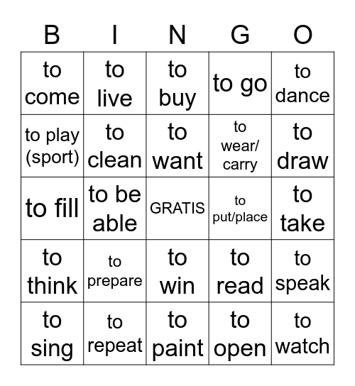 VERBO BINGO Card