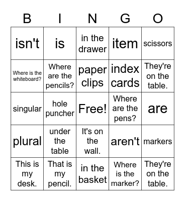Unit 2 At School Bingo Card