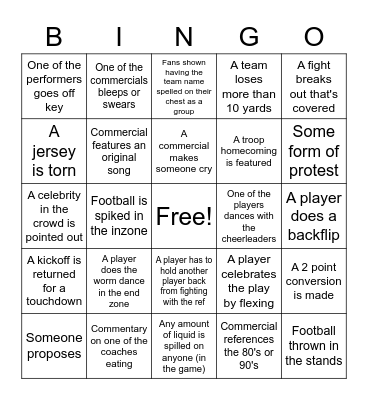 Super Bowl 2023 Bingo Card