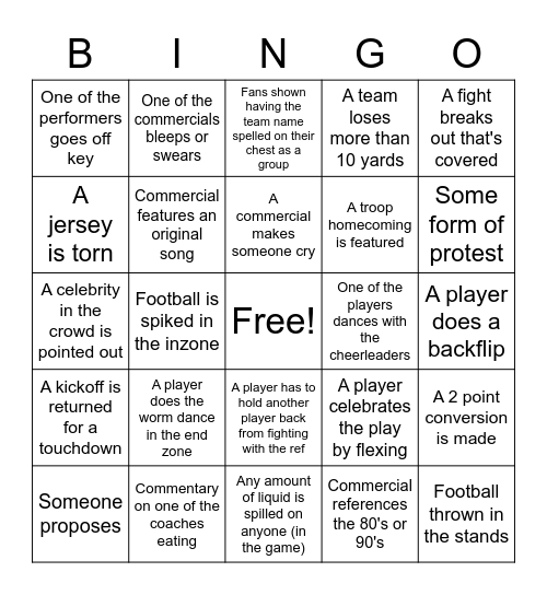 Super Bowl 2023 Bingo Card