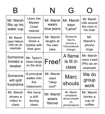 Chemistry Bingo Card