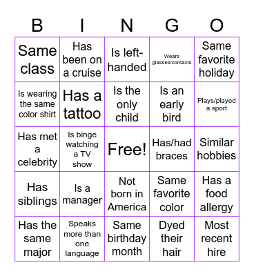 Event Assistant Orientation Bingo Card