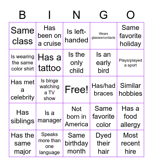 Event Assistant Orientation Bingo Card