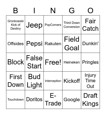 Super Bowl Bingo Card