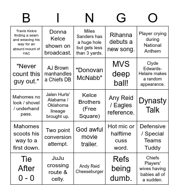 Super Bowl Bingo Card