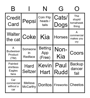 Superbowl LVII Bingo Card