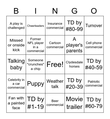 2023 Big Game Bingo Card