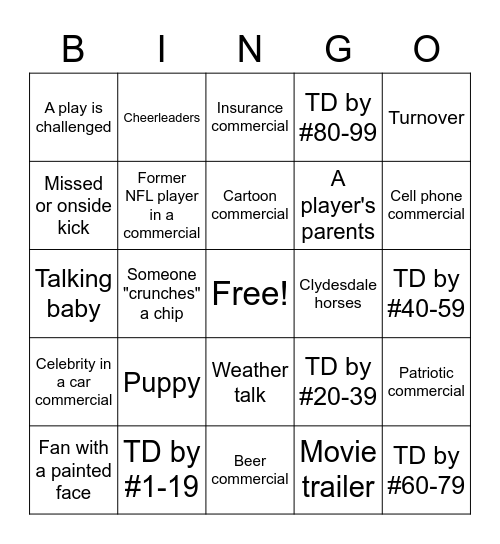 2023 Big Game Bingo Card