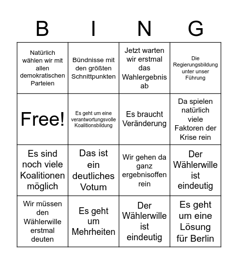 Wahlshit Bingo Card