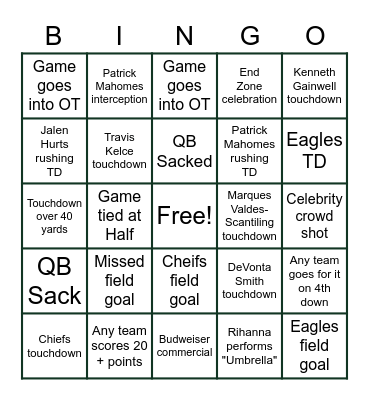 SABOL SUPERBOWL BINGO! Bingo Card