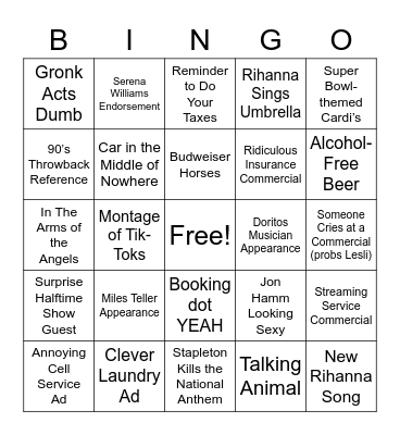 Commercials Bingo Card