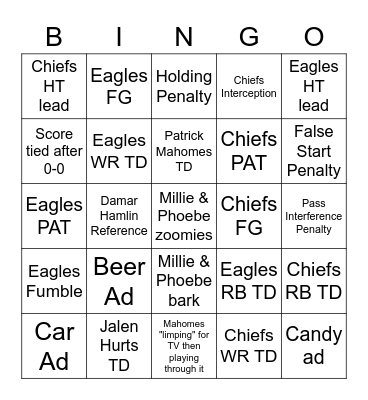 Superbowl LV7X Bingo Card