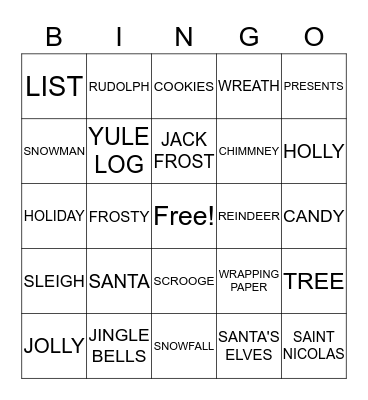 Christmas  Bingo Card