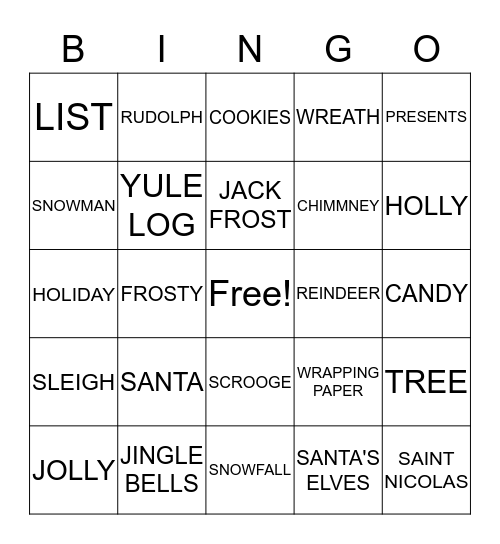 Christmas  Bingo Card