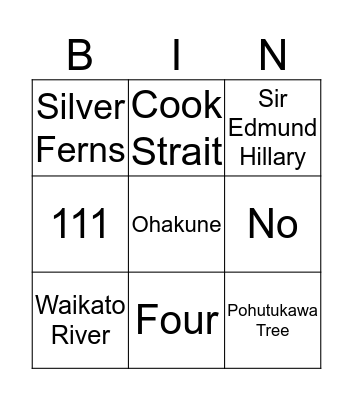NZ Bingo by Georgia Bingo Card