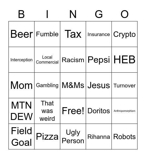 Super Bowl Bingo 1 Bingo Card