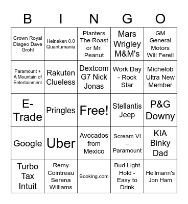 Super Bowl LVII Bingo Card