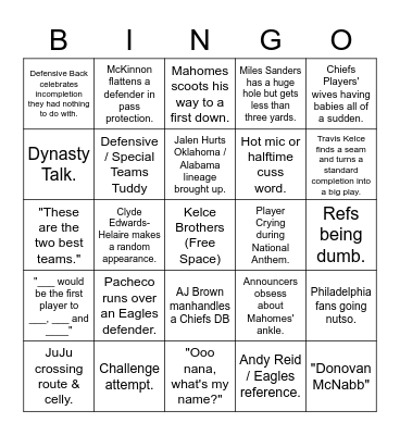 SUPER BOWL BINGO! Bingo Card