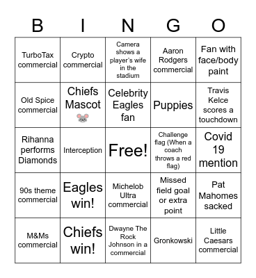 Super Bowl LVII Bingo Card