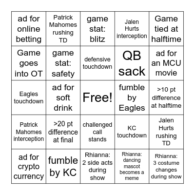 The Ketchup Bowl: Super Bowl 57 Bingo Card