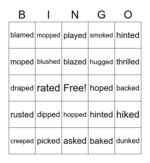 Sounds of -ed Bingo Card