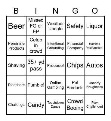 Super Bowl 2023 Bingo Card