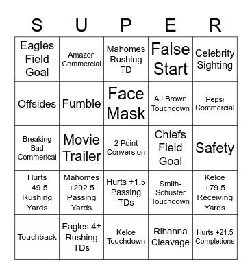 Super Bowl LVII Bingo Card