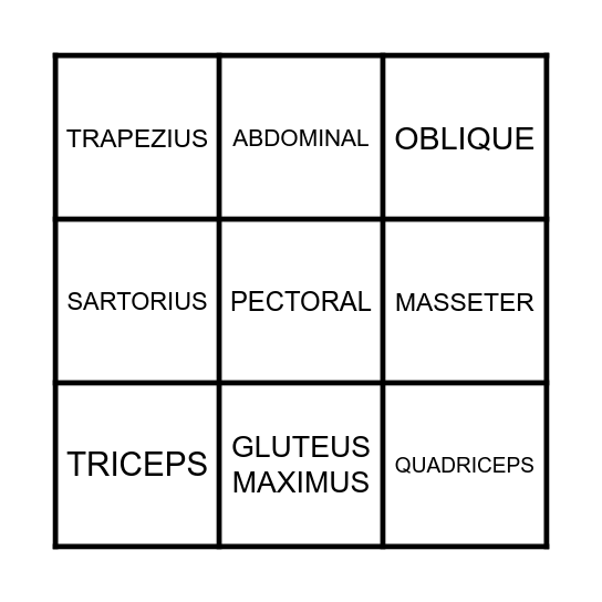 MUSCLE BINGO! Bingo Card